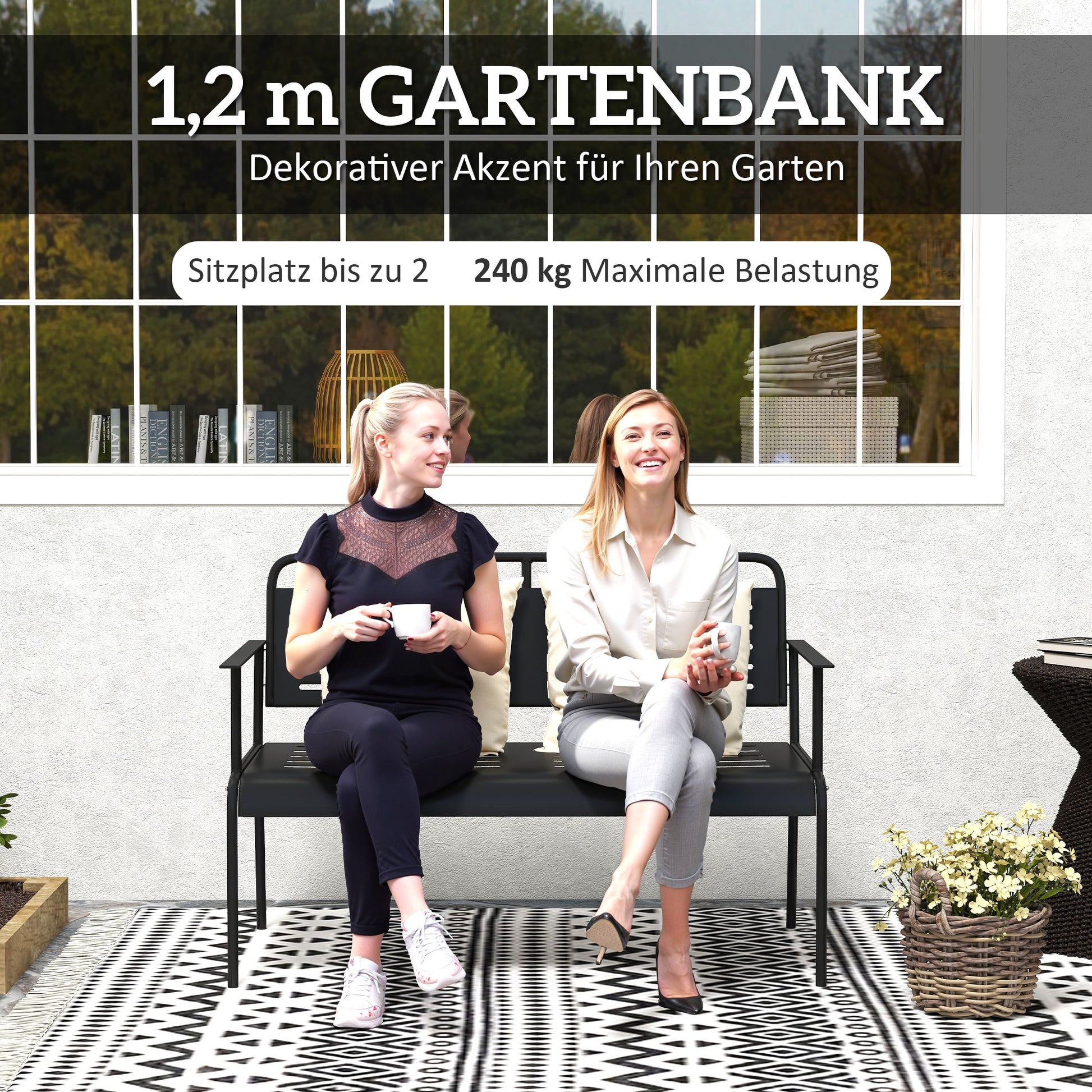 2-Sitzer Gartenbank, wetterfest, wasserabweisend Gartenmöbel mit Rücken- & Armlehnen