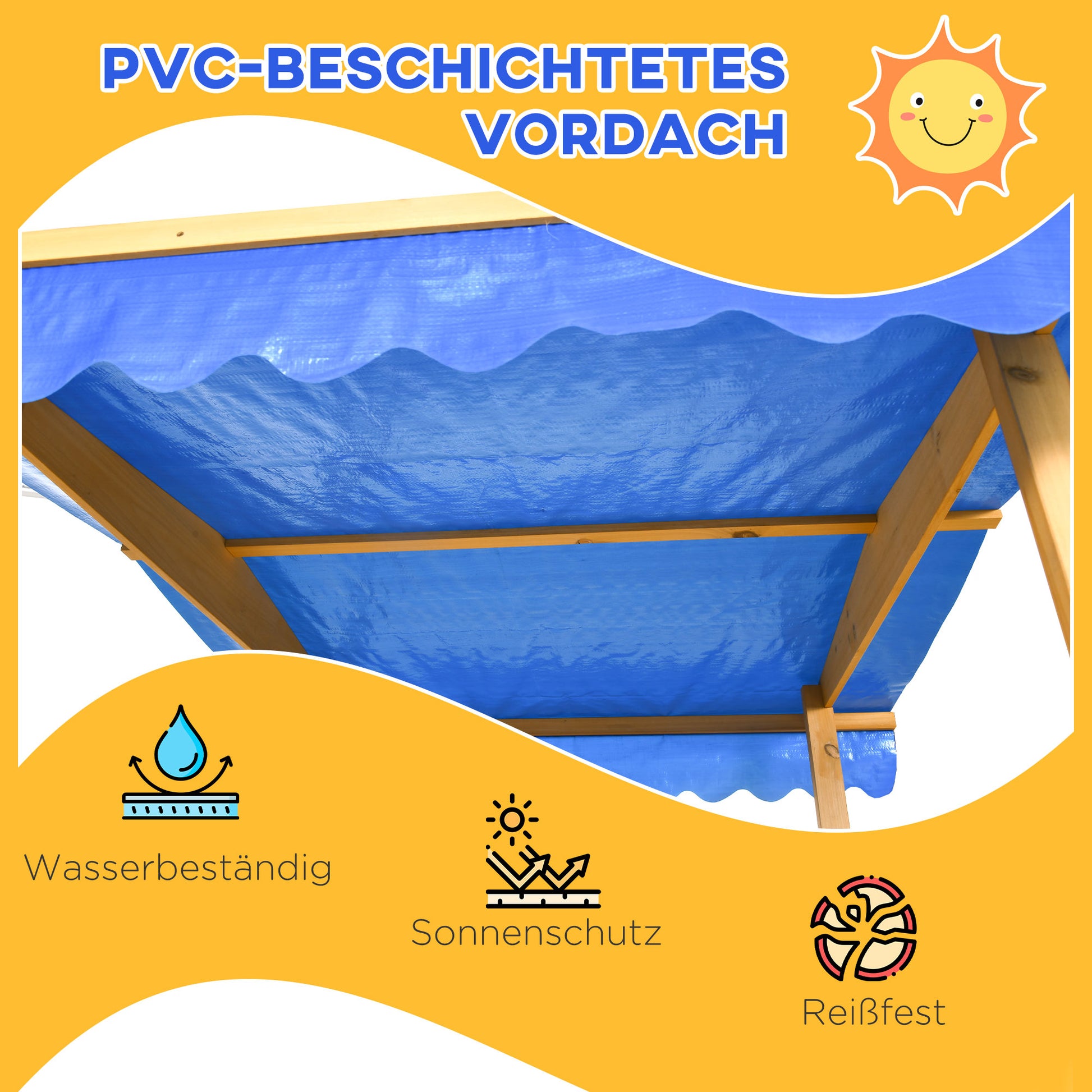Sandkasten mit Spielhaus Sandkasten mit Dach, 133 x 129 x 137, 5 cm, Natur + Blau