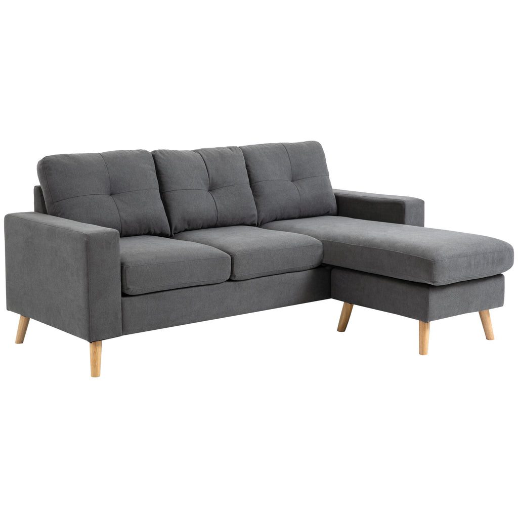 HOMCOM Ecksofa L-Form graue Eckcouch mit Chaiselongue Leinenoptik für 3 Personen 93x136x85cm ideal für Wohnzimmer 