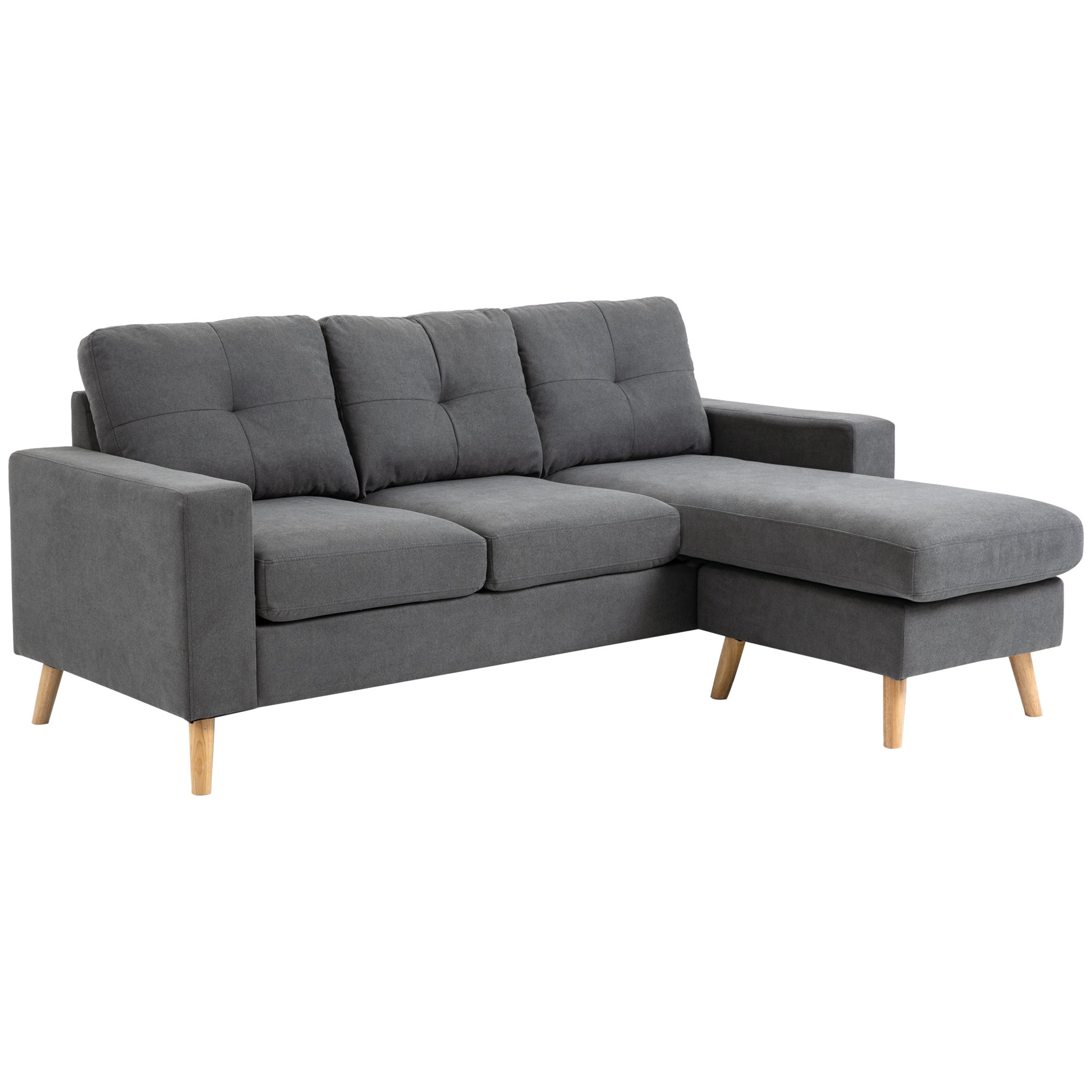 HOMCOM Ecksofa L-Form graue Eckcouch mit Chaiselongue Leinenoptik für 3 Personen 93x136x85cm ideal für Wohnzimmer 