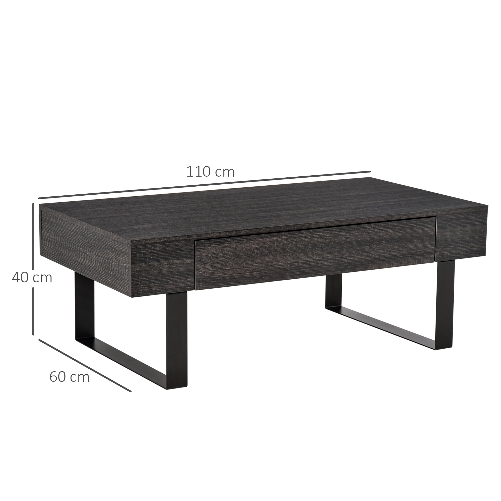 Couchtisch Wohnzimmertisch mit Schublade, Modern Sofatisch mit Metallrahmen, Beistelltisch, Kaffeetisch
