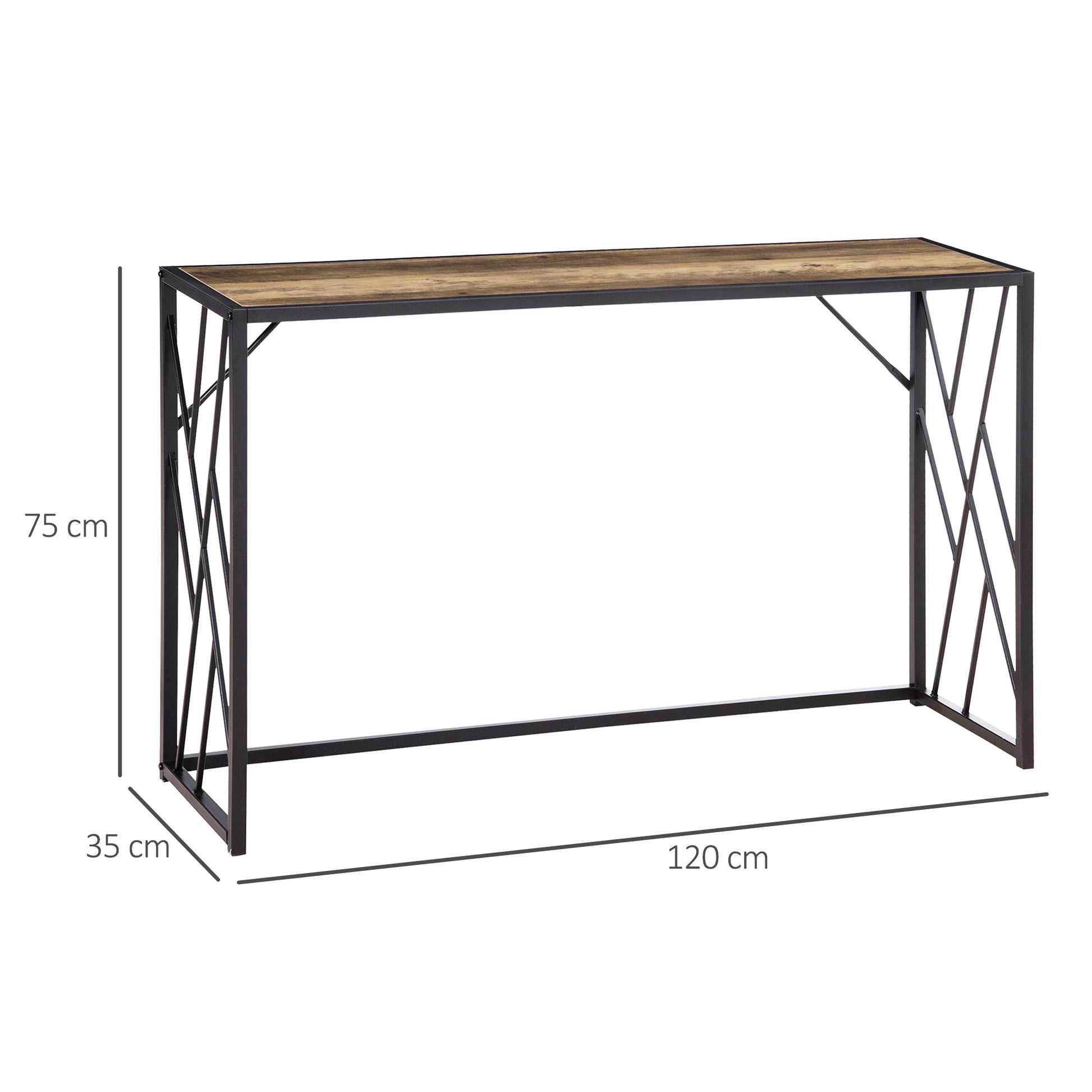 Konsole, Flurtisch, Industriedesign, stabiler Metallrahmen, 120 x 35 x 75 cm