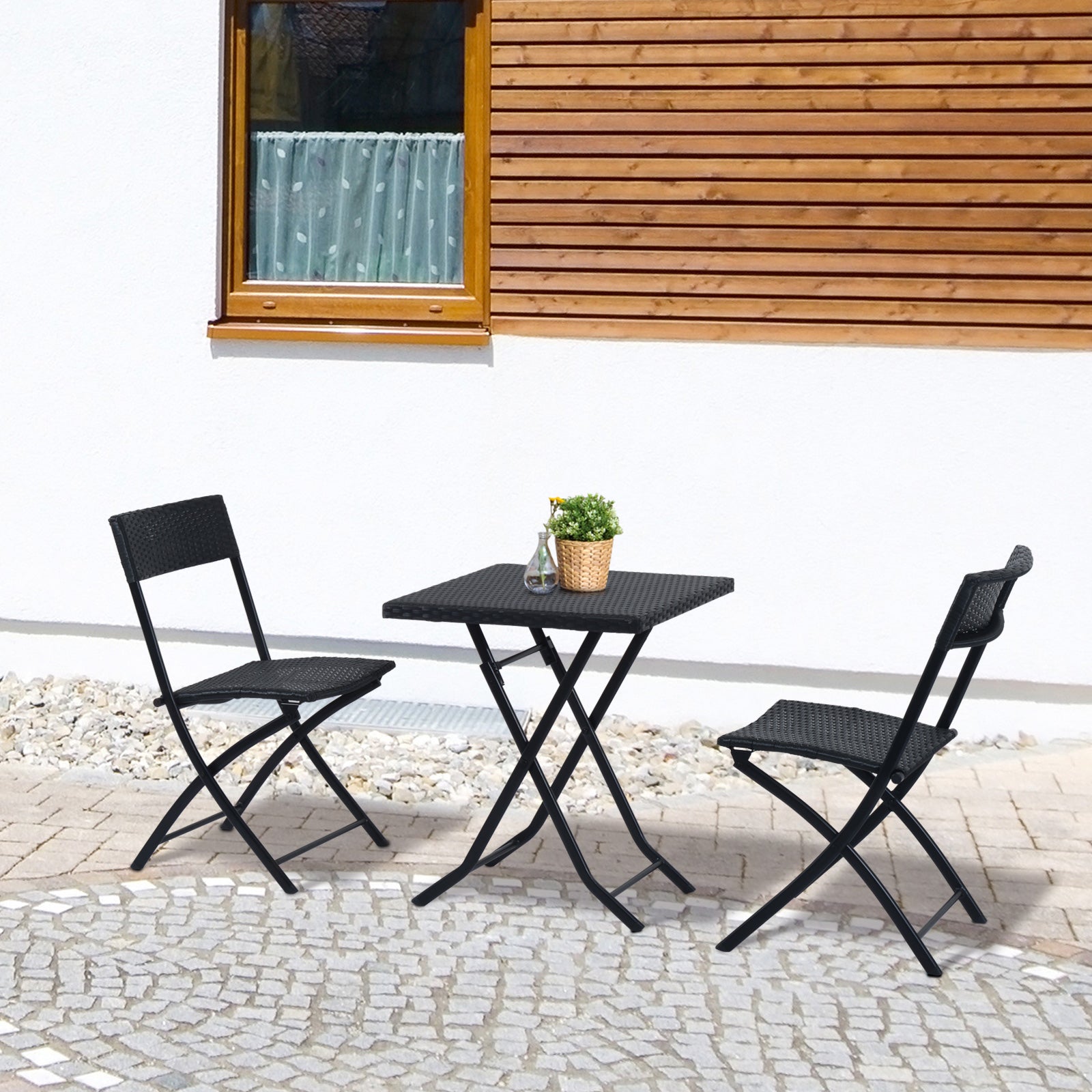 Polyrattan Bistroset für 2 Personen Sitzgruppe Rattan Gartenmöbel Set Garnitur