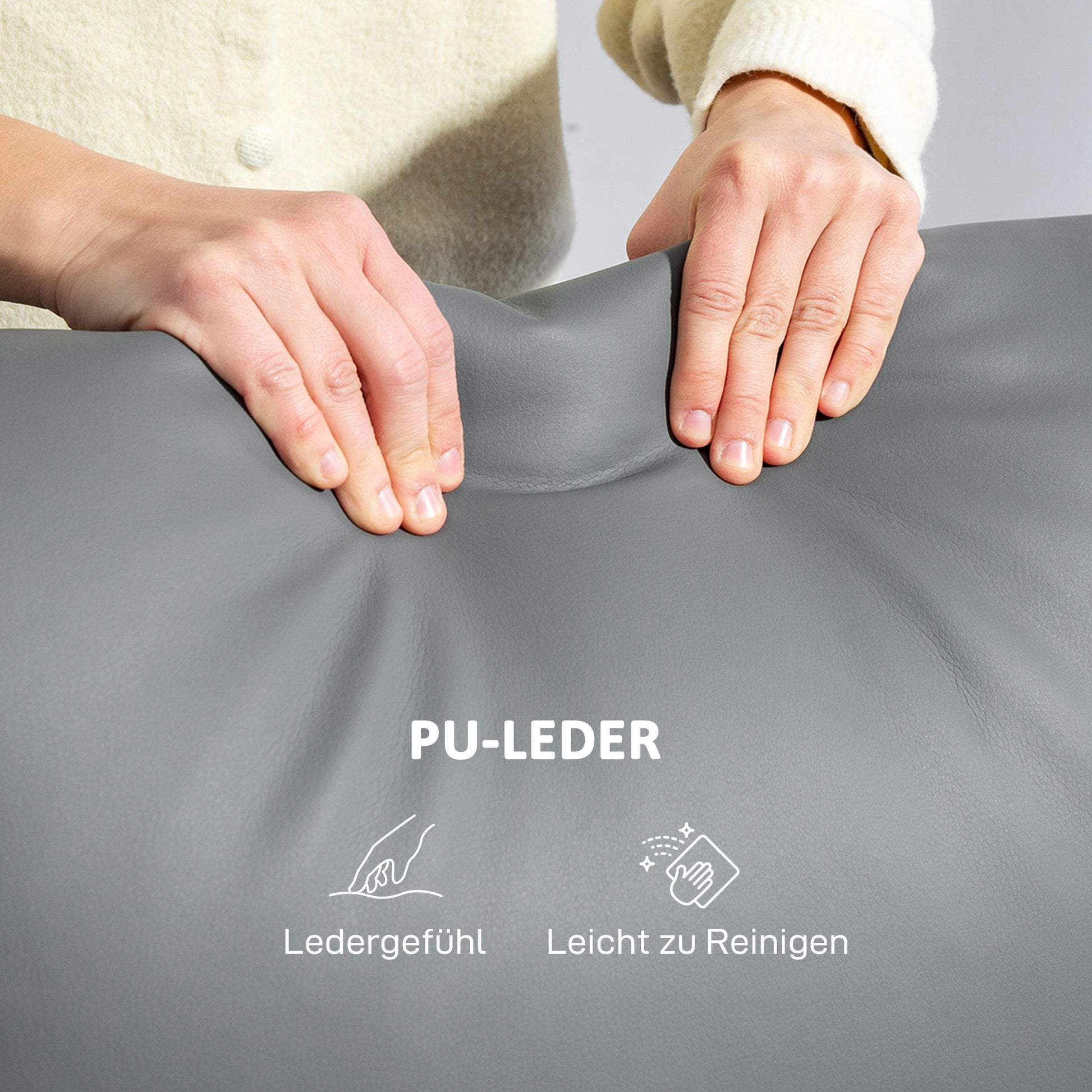 3-Sitzer-Sofa, linker und rechter Sitz zurücklehnbar, anpassbare Fußstütze, Kunstlederbezug, Dunkelgrau