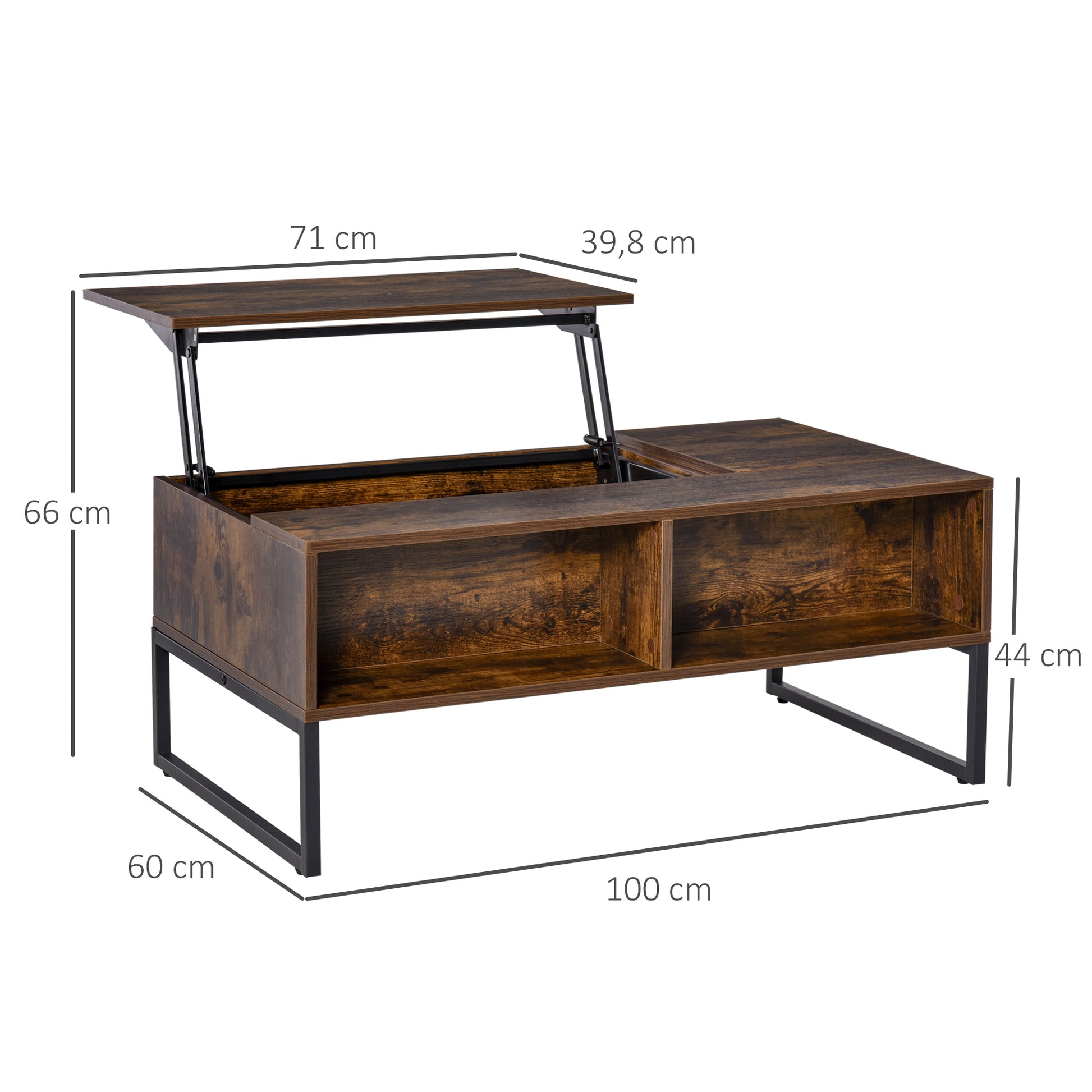 Couchtisch mit Höhenverstellbarer Platte Spanplatte Braun 100 x 60 x 44 cm