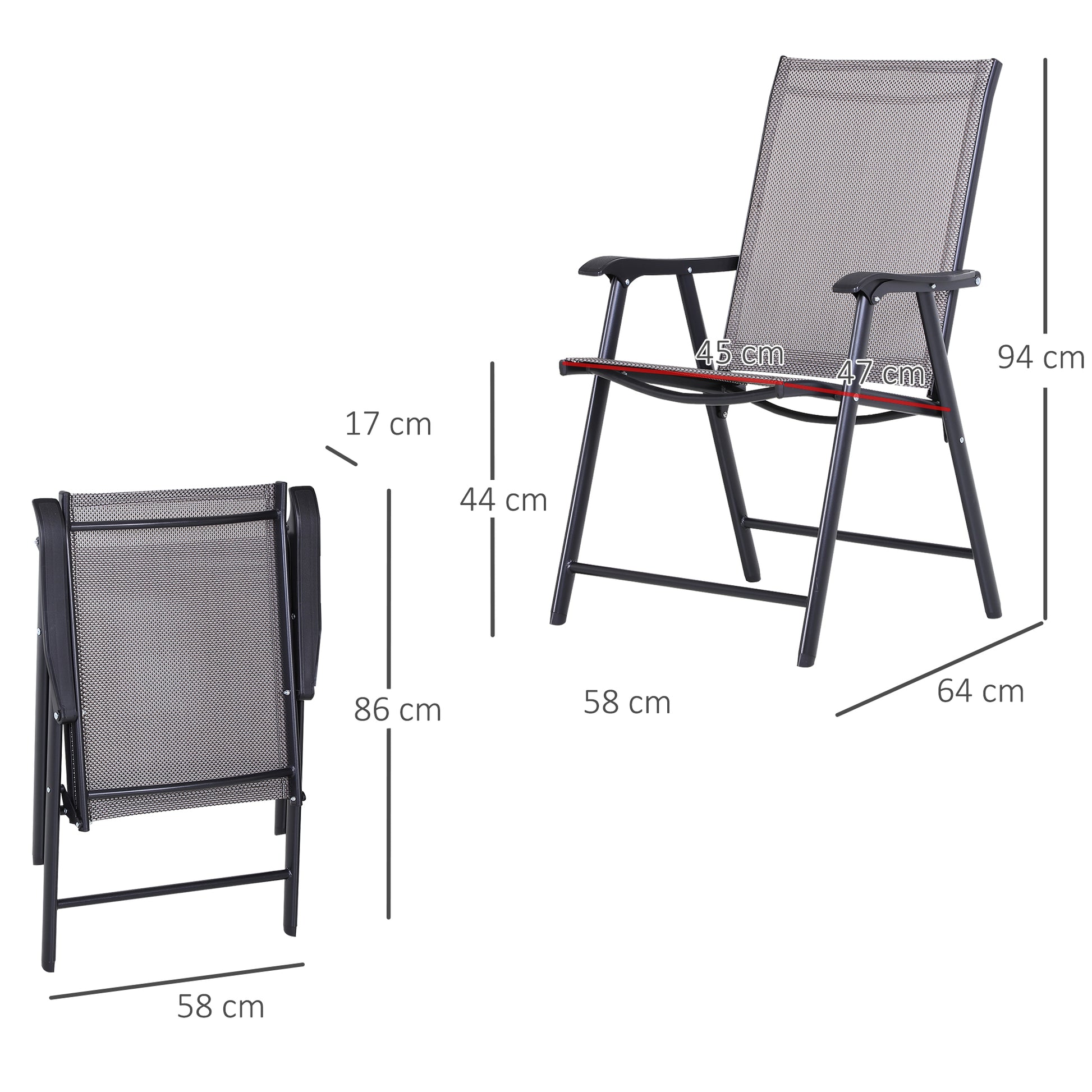 Klappstuhl mit Armlehne 2er Set Campingstuhl Angelstuhl Metall 58 x 64 x 94 cm