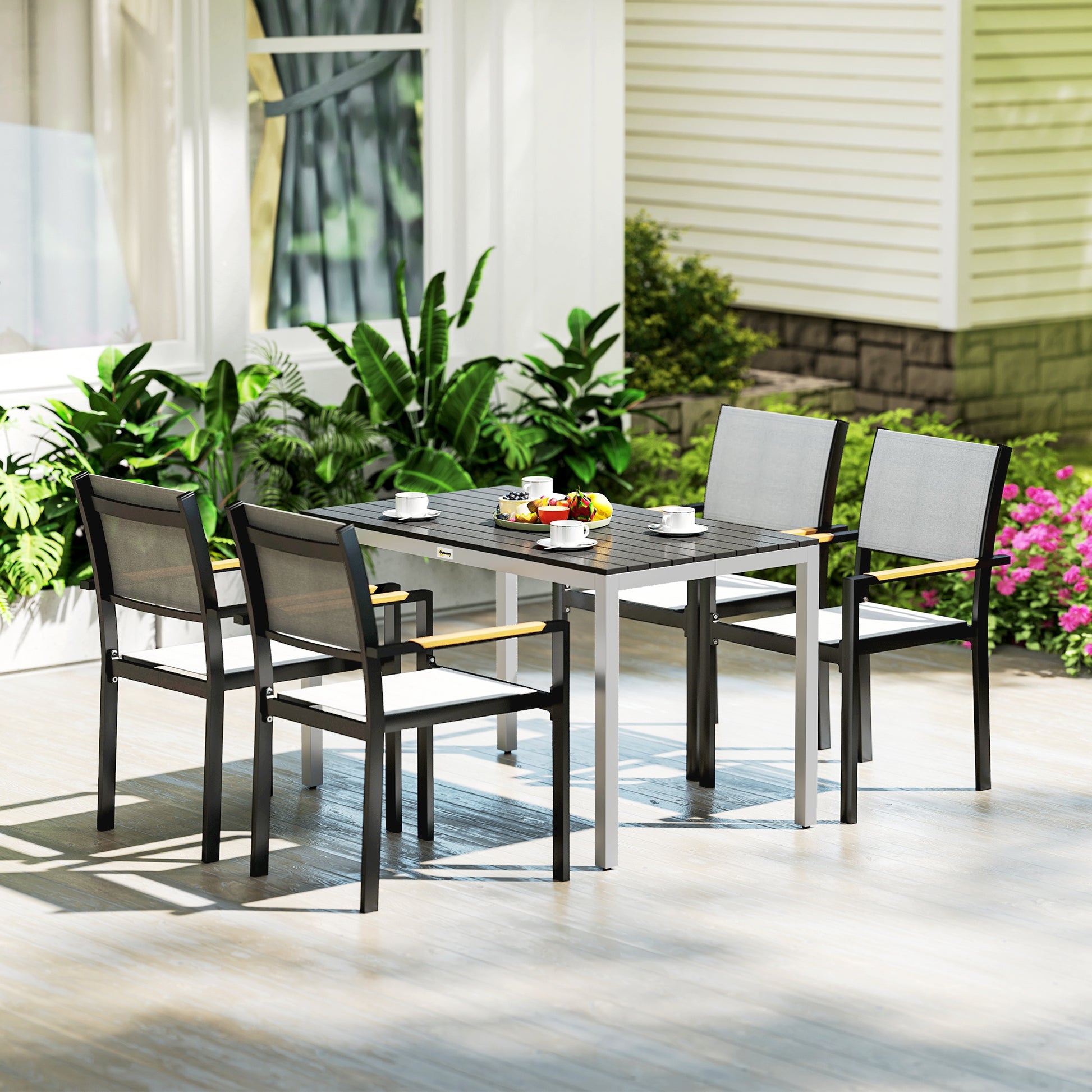 Gartentisch Aluminium 120x70 cm Wetterfest Balkontisch mit Holzoptik, für 4-6 Personen