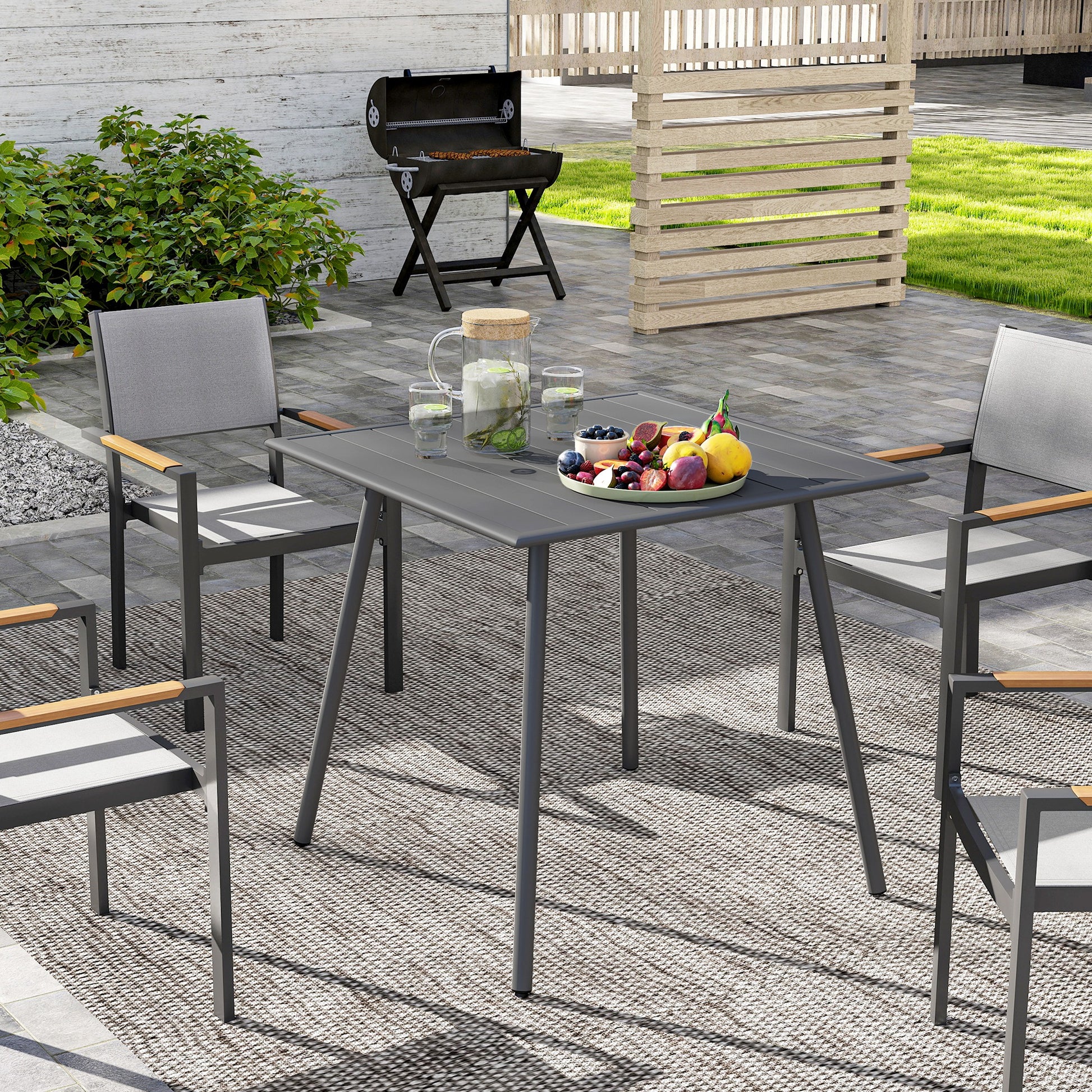 Gartentisch, Outdoor-Esstisch für 4 Personen, Stahlrahmen, leicht zu reinigen, rostbeständig!