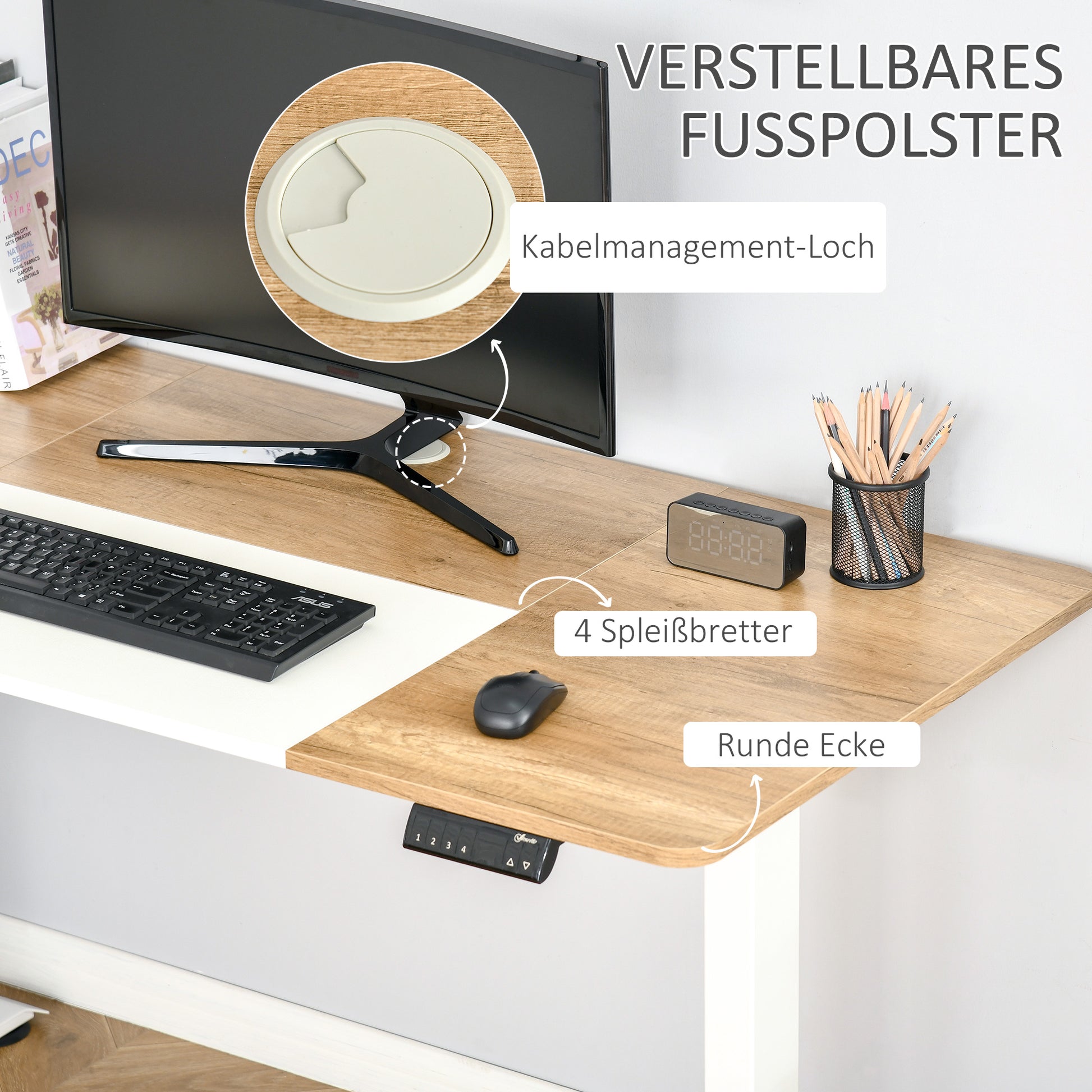 Höhenverstellbarer Schreibtisch Elektrisch 140 x 70 cm mit Memory-Steuerung, 4 tlg. Tischplatte