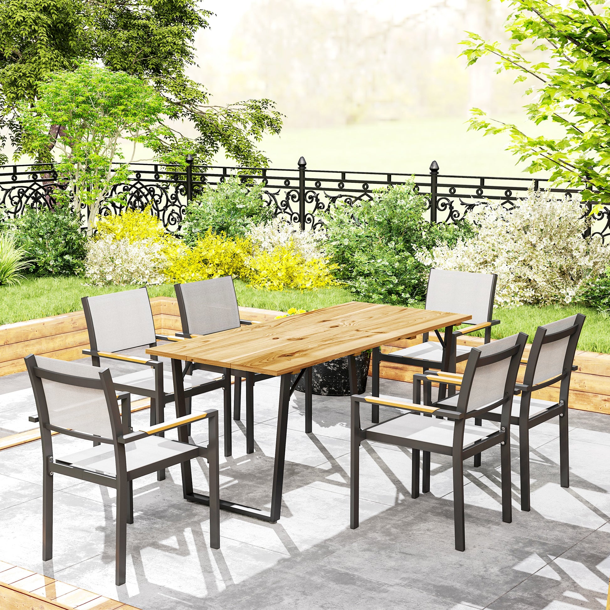 Gartentisch Holz 175x80 cm Wetterfest mit Schirmloch, Balkontisch für 6 Personen, Braun