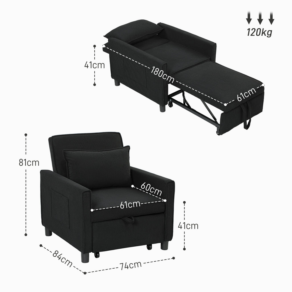Schlafsessel, verstellbar, 3 Positionen, Cordbezug, bis 120 kg, Schwarz/Blau