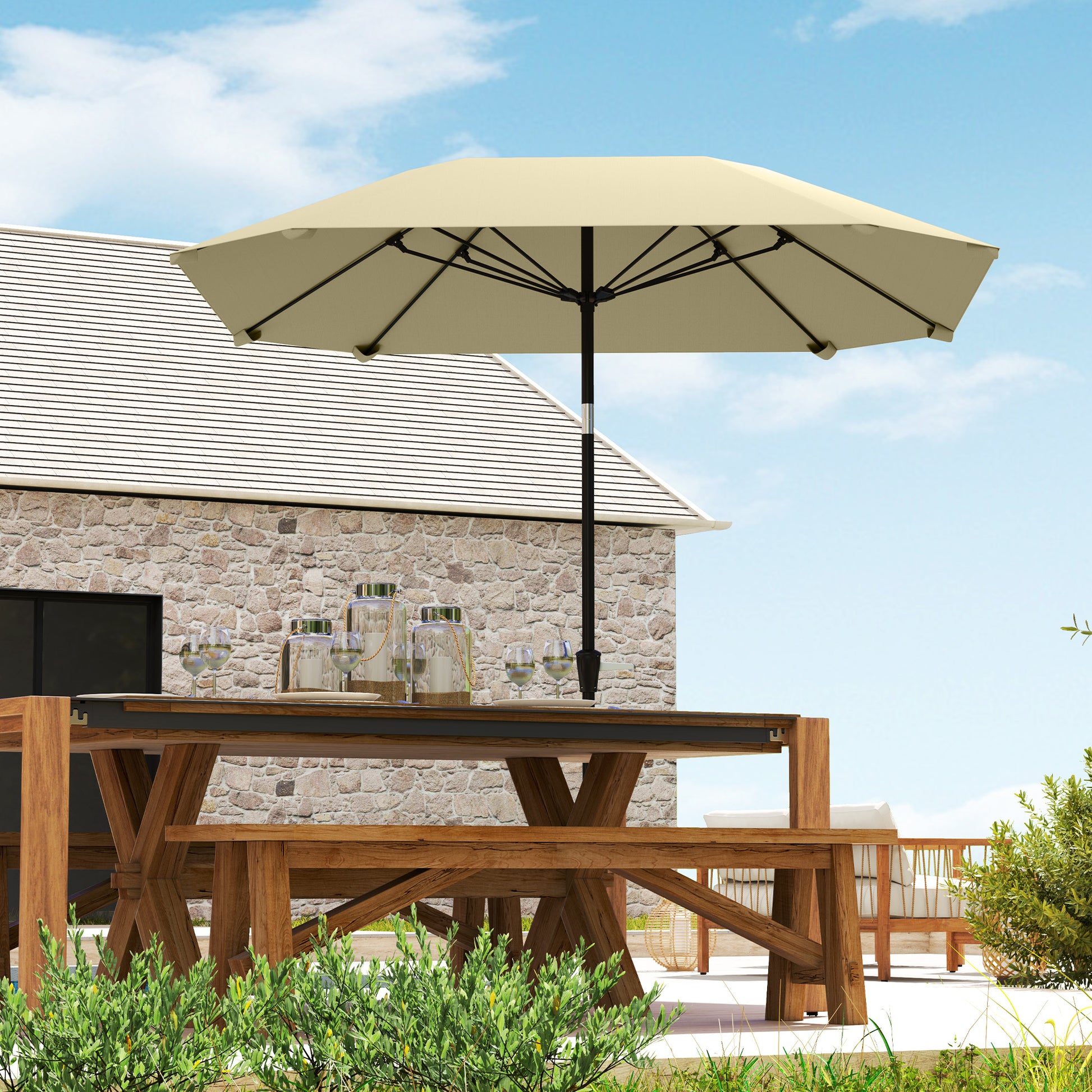 2,3 m Sonnenschirm ohne Basis, Verstellbar mit Kurbel, Polyester, Aluminium, Fiberglas