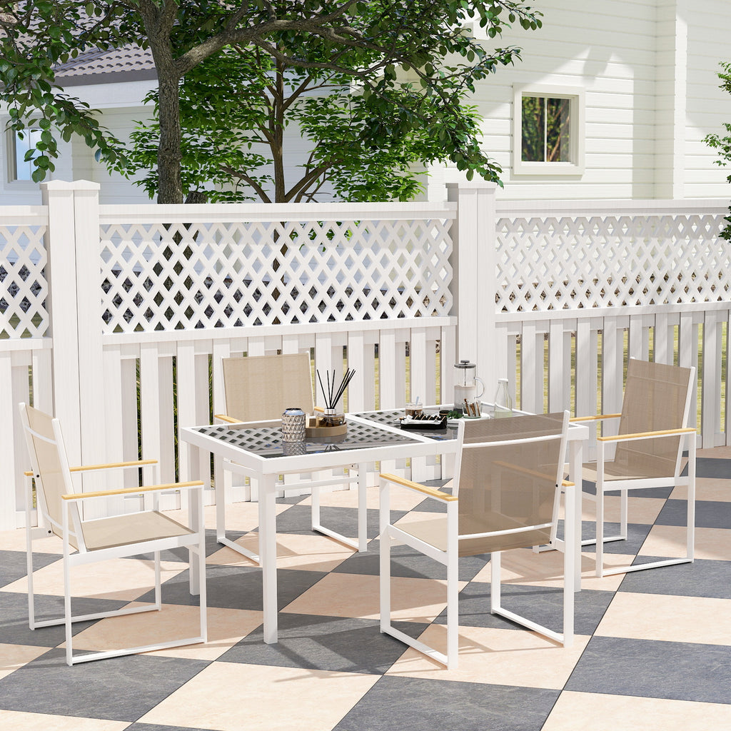 5-teiliges Ess-Set, Outdoor-Tisch aus Hartglas, 4 Stühle, wetterbeständig, Stahlrahmen